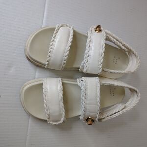 A New Day Women  White Leather Rope Detail Sandals  Adjustable Straps  Size 10